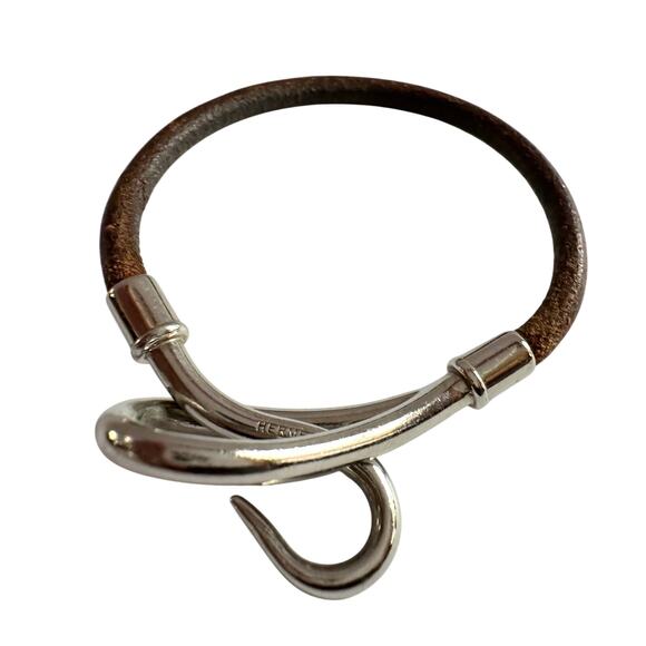 Hermès Jumbo Leather Hook Wrap Bangle Bracelet - Deep Brown - Picture 6 of 13